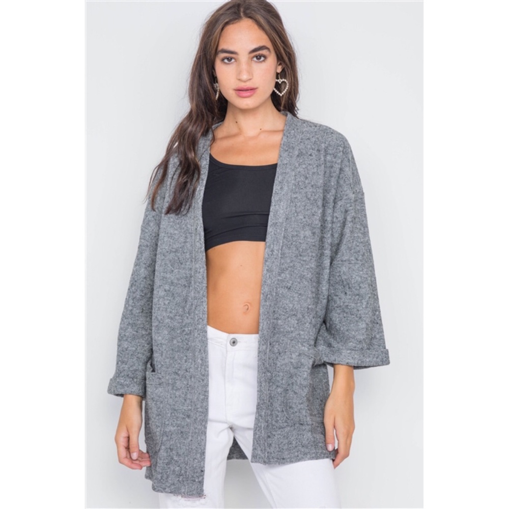 HEATHER GRAY OPEN FRONT CARDIGAN